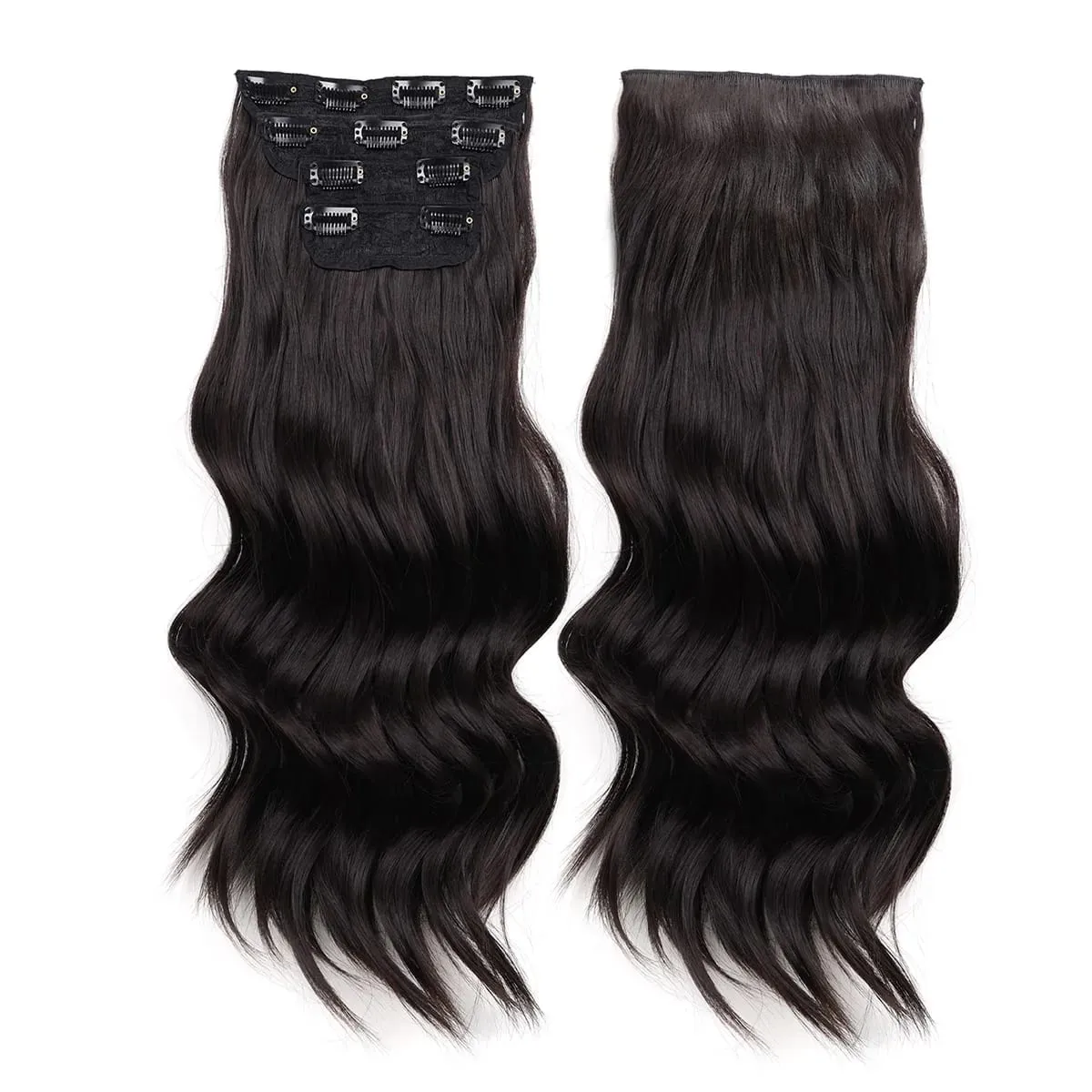 Clip in Synthetic Hair Extensions Long Wavy 4PCS Thick Hairpieces Dark Brown Fiber Double Weft Natural Hair Extensions For Women — image 6