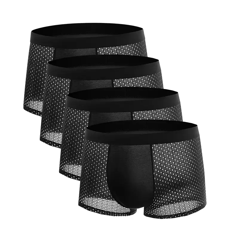 4pcs Men Boxershorts Lce Silk Mesh Men's Underwear Panties Solid Sexy Comfortabler Summer Breathable Lntimate Underpants — image 3