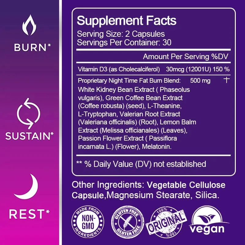 Steigern Sie den Stoffwechsel und unterdrücken Sie den Appetit mit Night Time Fat Burner – Kapseln zur gesunden Gewichtskontrolle zur Gewichtsreduktion — image 2