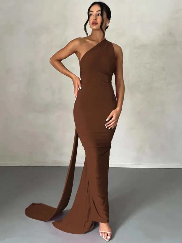 Hugcitar One Shoulder Rygløs justerbar tørklædeløkke Ruched Sexet Maxikjole 2025 Kvinder Elegant Y2K Streetwear Festival Outfit — image 12
