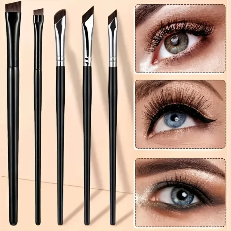 5 st Precision Eyeliner Brush Set Vinklade Eyeliner ögonbrynsborstar med långt handtag för nybörjare Make-up Artist ögonmakeup borste