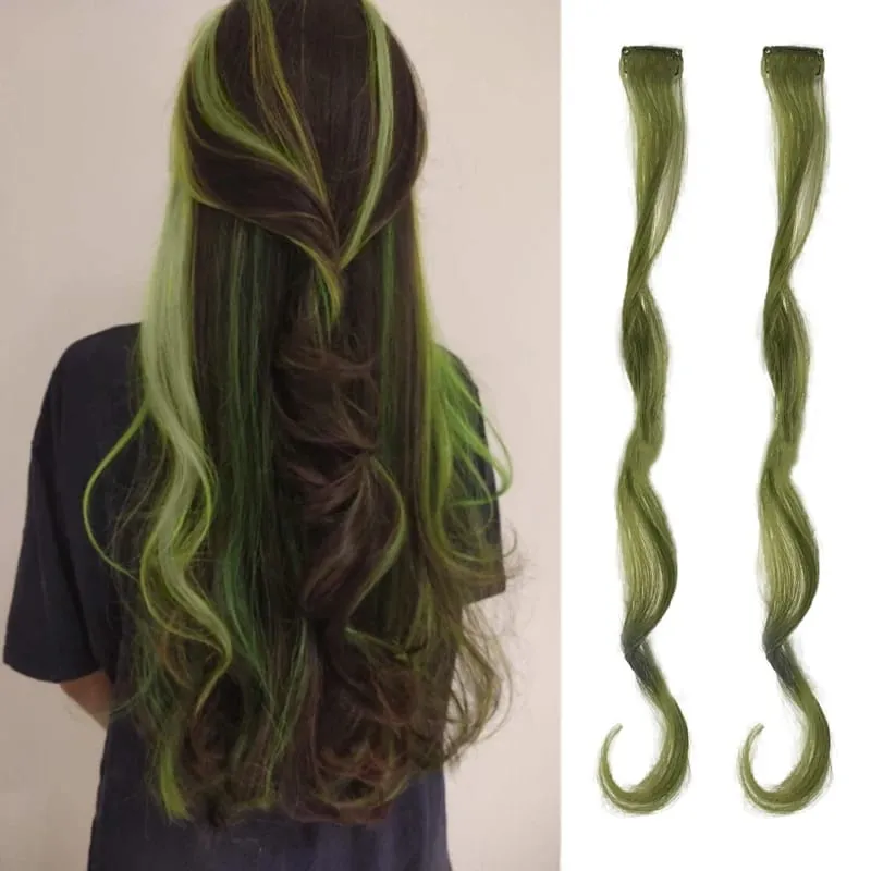 2 PCS Colorful Hair Extensions Curly Synthetic Hair Patches Rainbow Neon Party Highlights Suitable for Girls