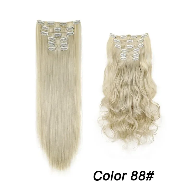 6Pcs/Set 16 Clips Hair Extension Black Long Straight Natural Hair Ombre Hairpiece Heat Resistant Fiber For Women Hairstyle Kpop — image 21