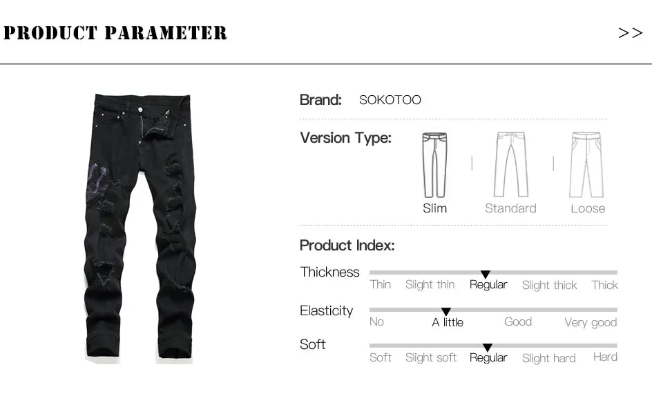 Men Snake Embroidery Jeans Streetwear Black Stretch Denim Pants Holes Ripped Distressed Slim Straight Trousers — image 7