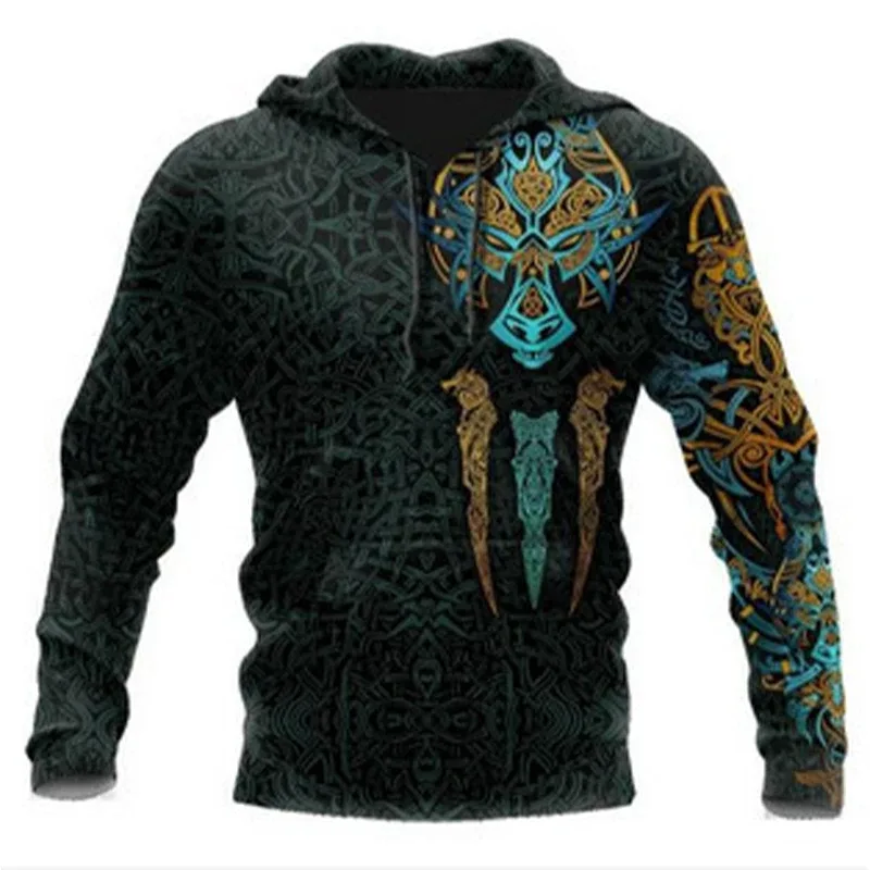 2024 Mens Hoodies Eagle Tattoo Pattern Vikings 3D Printed Fashion Casual Harajuku Hip Hop Autumn And Winter Oversized Sudaderas — image 4