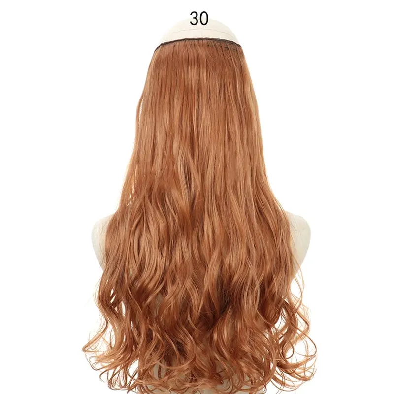 Long No Clips Invisible Wire Hair Extensions 16 22 32" Synthetic Wavy Black Brown One Piece Hairpiece Hair Extension