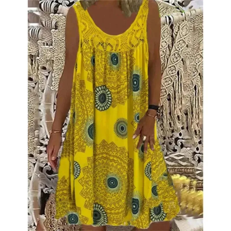 Digital printed off shoulder sexy camisole loose fitting dress lace casual dress summer dress — image 5