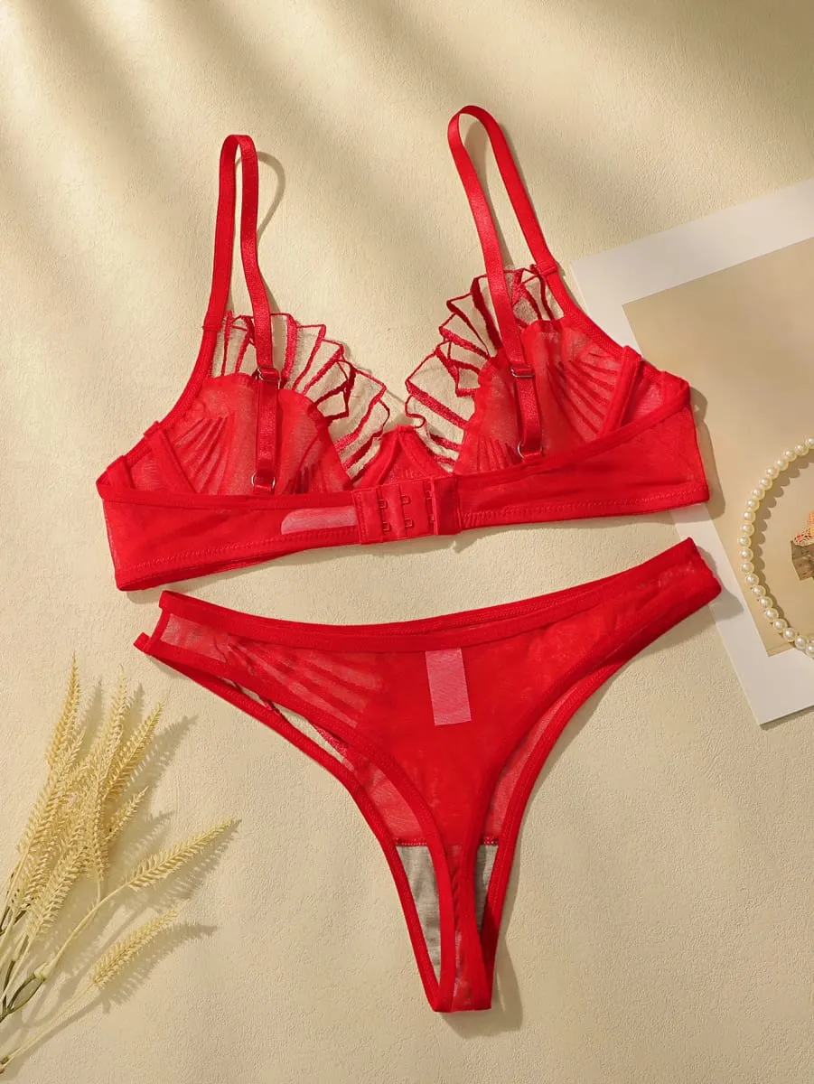 Women's sexy embroidered lace patchwork line bra with steel ring gathering push up comfortable close fitting underwear setYS2417 — image 2