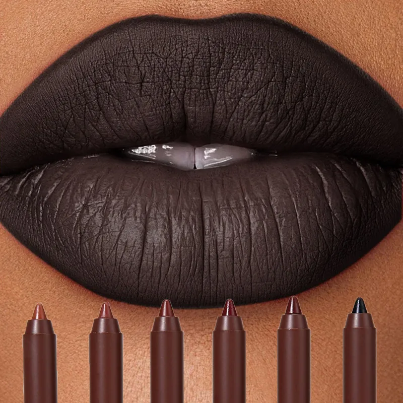 6 Colors Waterproof Matte Lipliner Pencil Black Red Contour Tint Lipstick Long Lasting Non-stick Cup Moisturising Lips Makeup — image 3