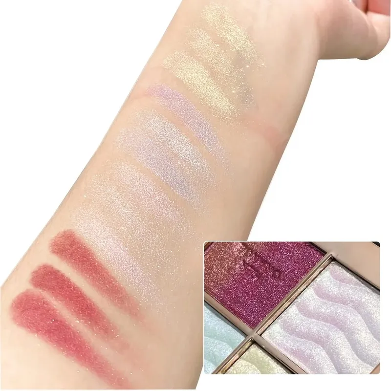 Herorange 4 Color Eyeshadow Palette with Brush Iridescent Glitter Shimmer Multi-Use as Highlight & Blush for Daily Party & Gift — image 6