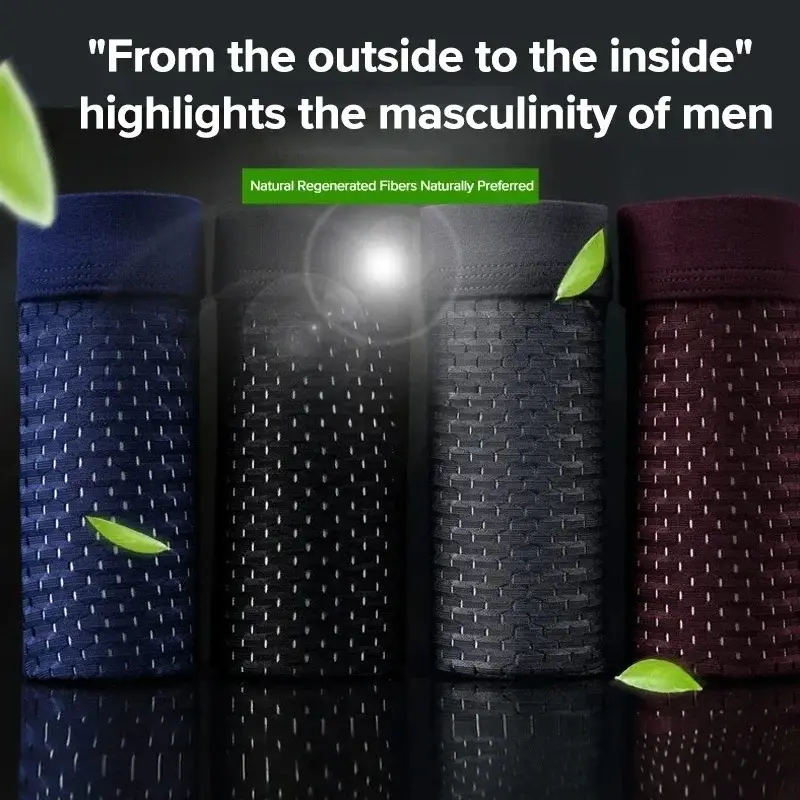 4Pcs Men's Bamboo Boxer Briefs Ultra Soft Anti Odor Underwear Breathable Mesh with Ventilation Holes Stretch Comfort for Daily