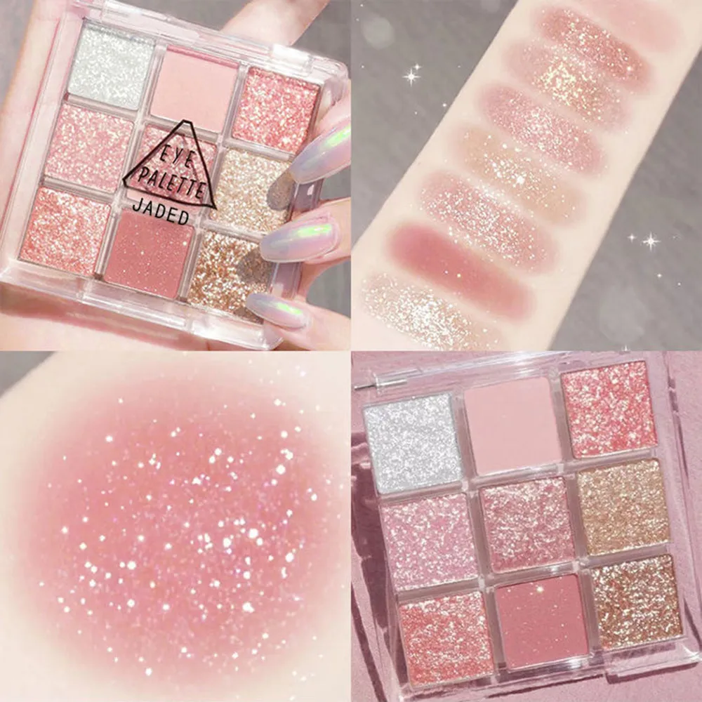 Full Pearlescent Eyeshadow Palette Sparkling Sequin Butter Rose Orange Nine-colors Eye Shadow Makeup Palette Glitter Eyeshadow — image 2