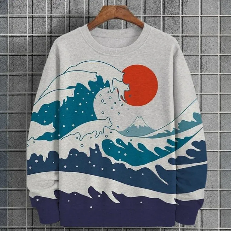 3D Print Ukiyoe Sea Wave Hoodie For Men Vintage Plant Graphic Pullover Autumn Long Sleeve Oversized Sweatshirt O-Neck Hoodies — image 6