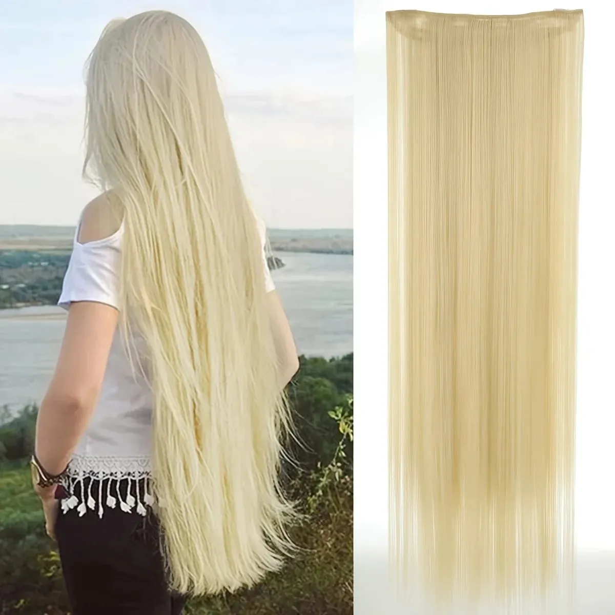 80CM Long Straight Hair Synthetic Hair Extension Piece Wig Clip On woman's heat-resistant Hairpiece — image 11