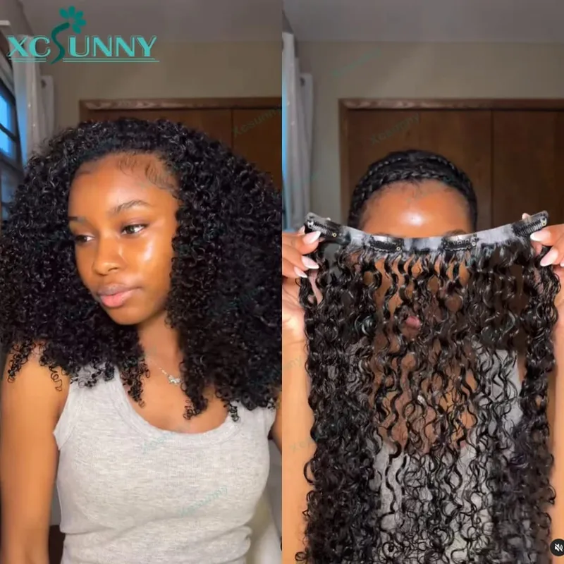 Seamless Curly Human Hair Clip Ins Burmese PU Clip In Hair Extensions Human Hair 200g 240g Invisible Clip Ins Human Hair