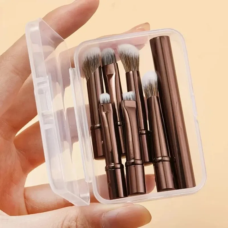 6 stk mini rejse makeup børstesæt med aftageligt aluminiumsrør bærbar øjenskyggebørste og opbevaringsboks — image 5