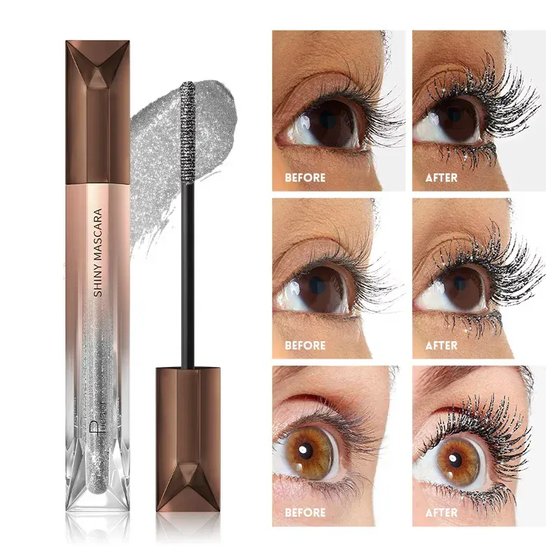 Eyelash Eyebrow Glitter Mascara Brush Lengthing Eye Lash Colored Blue Pink Gold Mascara Eyelashes Curling Extension Makeup — image 2