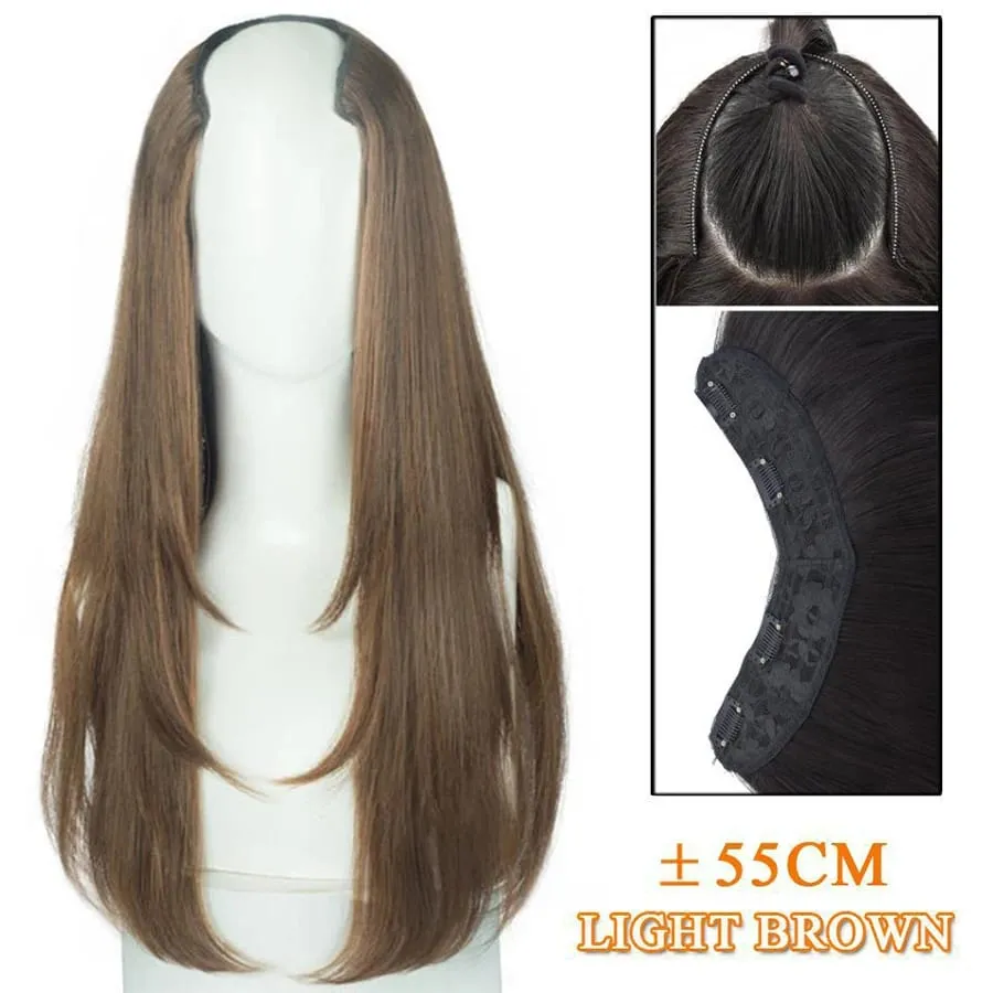 Synthetic Wig Women's Traceless Invisible U-shaped Long Straight Hair Natural Extension Wig for Daily Party Halloween Christmas — image 8