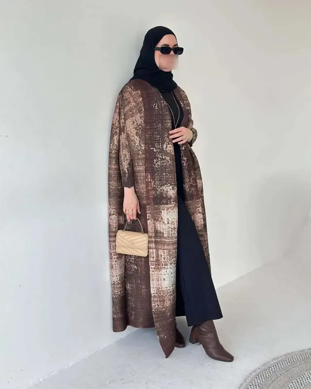 Women's Fold Miyake Pleated Abaya Long Sleeve Print Foldable Collar Robe Cardigan Coat New Winter Fashion Original Design 2026 — image 16
