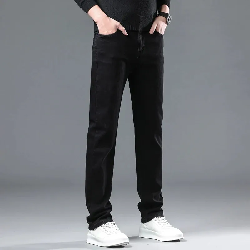 Black Gray Men's Classic Straight Stretch Jeans Autumn Business Casual Comfortable Regular Fit Denim Pants Male Trousers — image 6