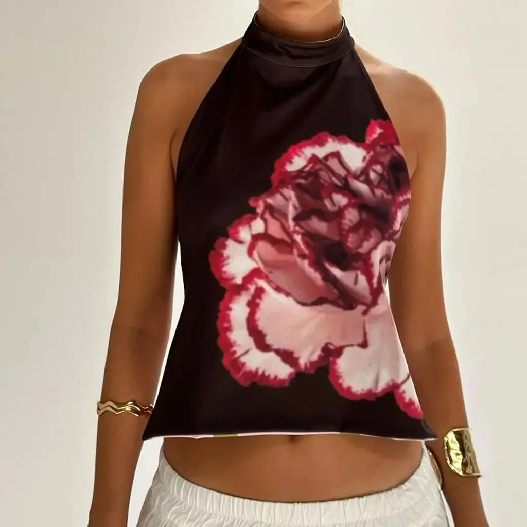 Combhasaki Women's Y2K Button Closure Halter Neck Crop Tops Sleeveless Backless Aesthetic Dots/Tie-dye Flower Print Summer Vests — image 12