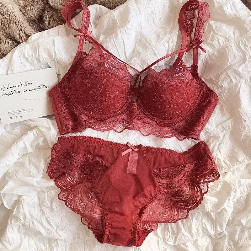 Adjustable Lace Bralette for Small Chest Bra Set Removable Straps & Thin Padding Soft Wire Comfort Muslim Girls Underwear — image 1