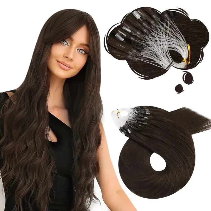 Moresoo Micro Link Hair Extensions Human Hair Micro Loop Hair Cold Fusion 50G Invisible Brazilian PreBonded Remy Micro Ring Hair