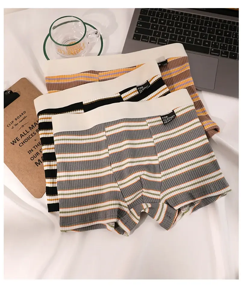 Men's Cotton Panties Sexy Stripe Comfortable Underpants Elastic Breathable Boxer Shorts U Bulge Pouch Male Underwear Cueca Homme — image 9