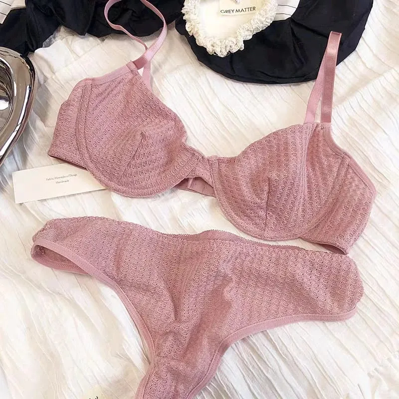 Women Casual Plain Bra Set Elegant Stretch Lingerie Set Thin Thong Underwear Bra and Panty Set — image 6