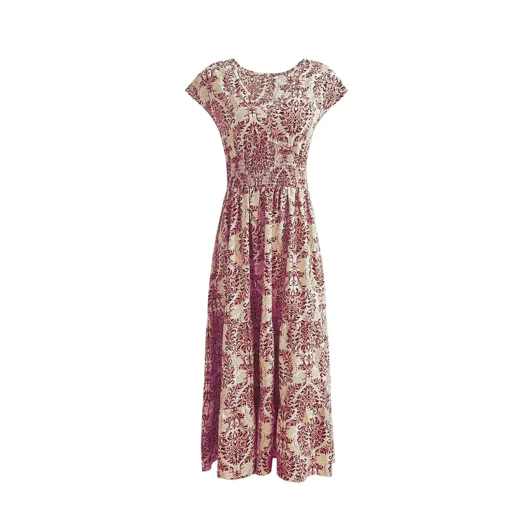 2026 Vintage trykt kjole Moderigtigt og elegant V-hals Kortærmet Jumpsuit Lang nederdel Dametøj — image 6