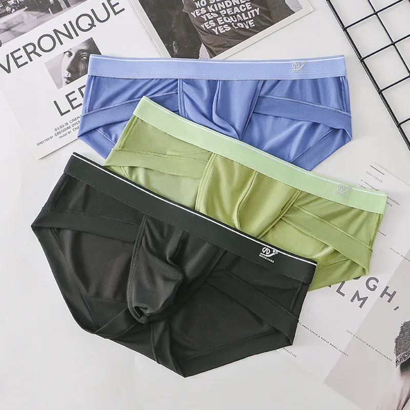 New sissy Men's panties Super Soft Comfortable Underwear Ice Silk Sheer Mesh Men's Briefs Printed Shorts Low-Waist Underpants — image 13