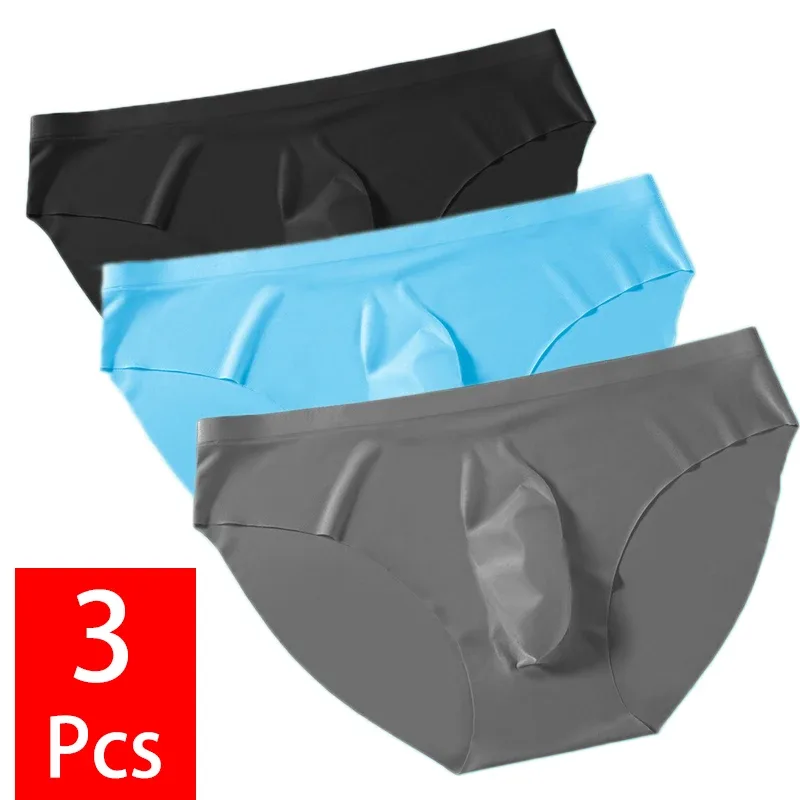 3PCS/lot Men's Ice Silk Briefs Ultra-thin Transparent Seamless Underpants 3D Pouch Sexy Quick Dry Breathable Underwear Panties — image 22
