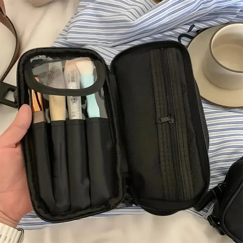 Large Capacity Makeup Brushes Storage Bag Double-Zipper Comestic Tools Organizer Wide-open Vertical Free-Standing Brush Holder — image 5