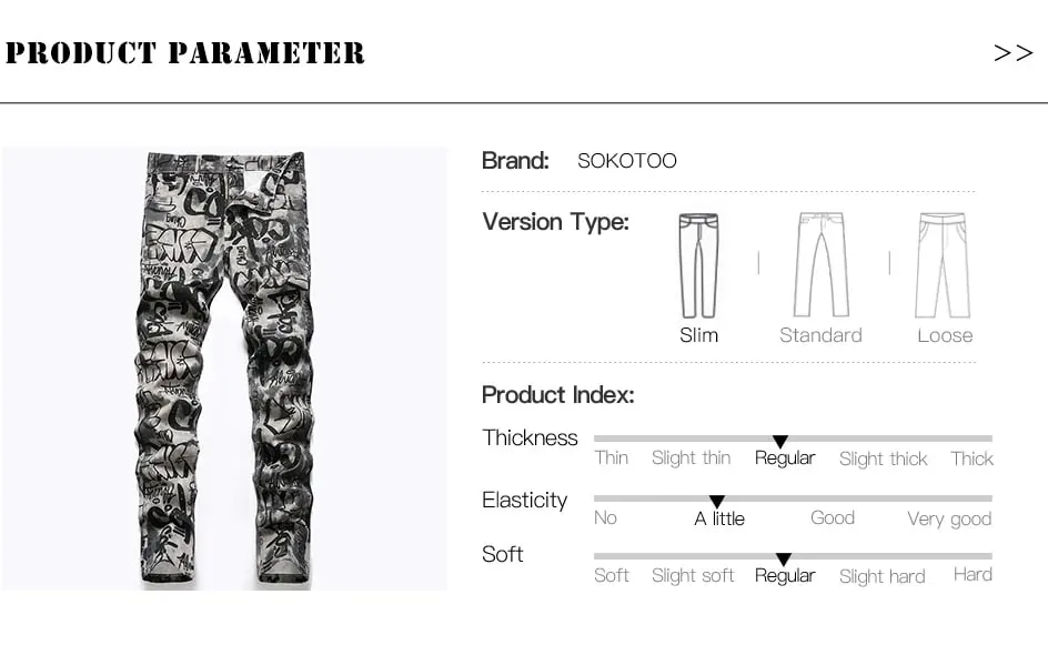 Men Graffiti Print Jeans Fashion Painted Stretch Cotton Denim Pants Slim Straight Trousers — image 6