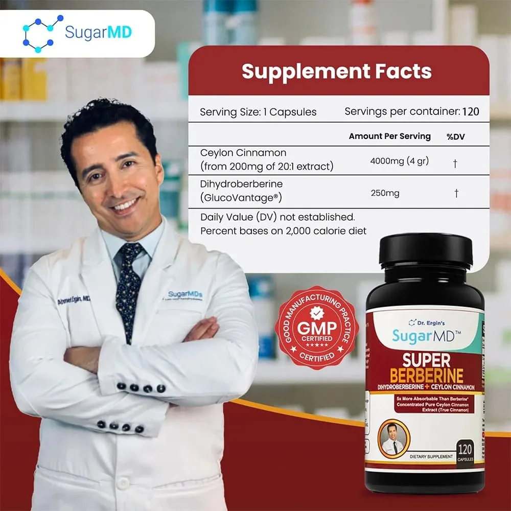 SugarMD 5X Super Berberine Supplement – 250mg GlucoVantage Dihydroberberine with 4000mg Ceylon Cinnamon for Weight Management — image 4