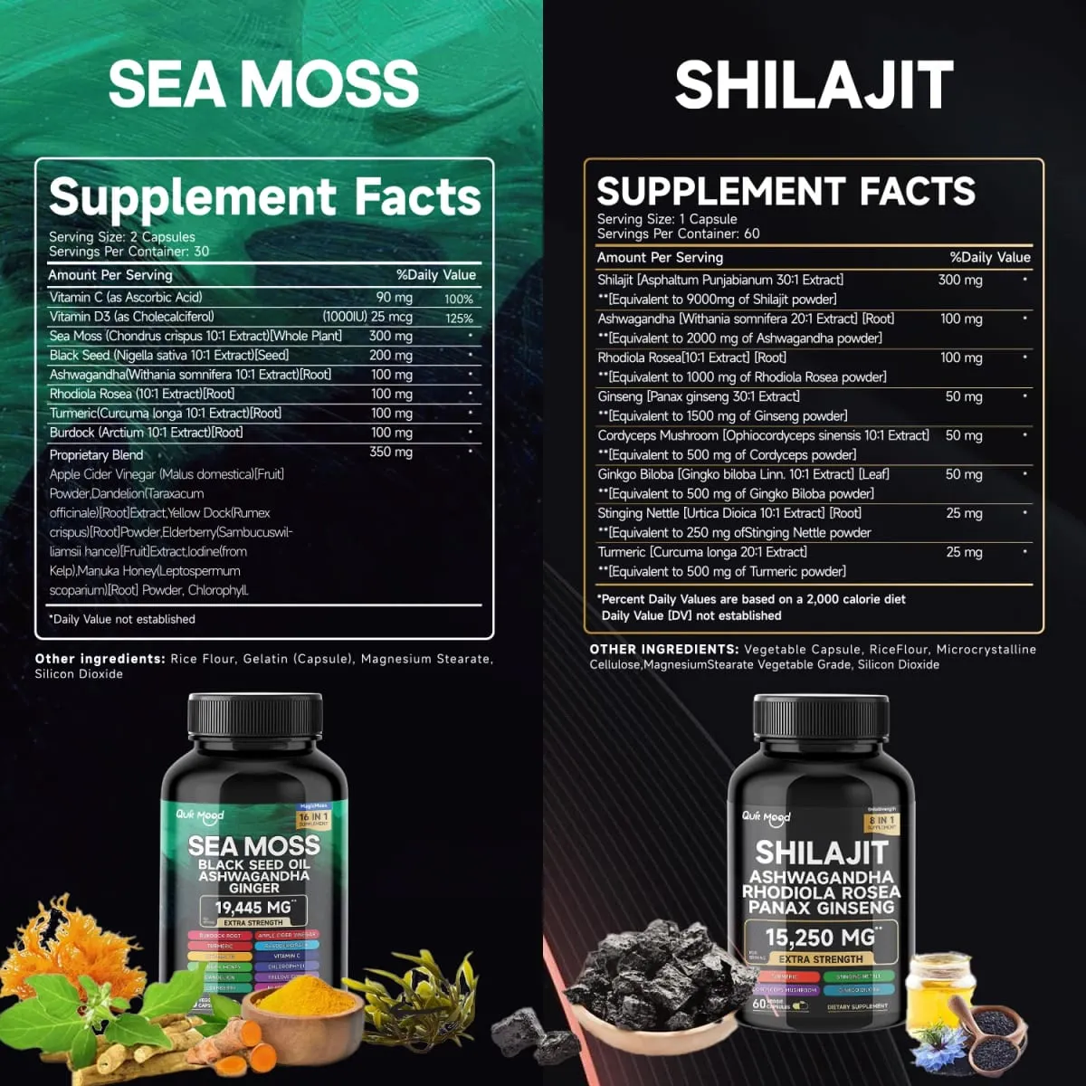 Bundle Sea Moss and Shilajit |High Potency Vitality Combo - Ashwagandha Turmeric Bladder Burdock 2000 Mg & Ginger Vitamin C — image 3