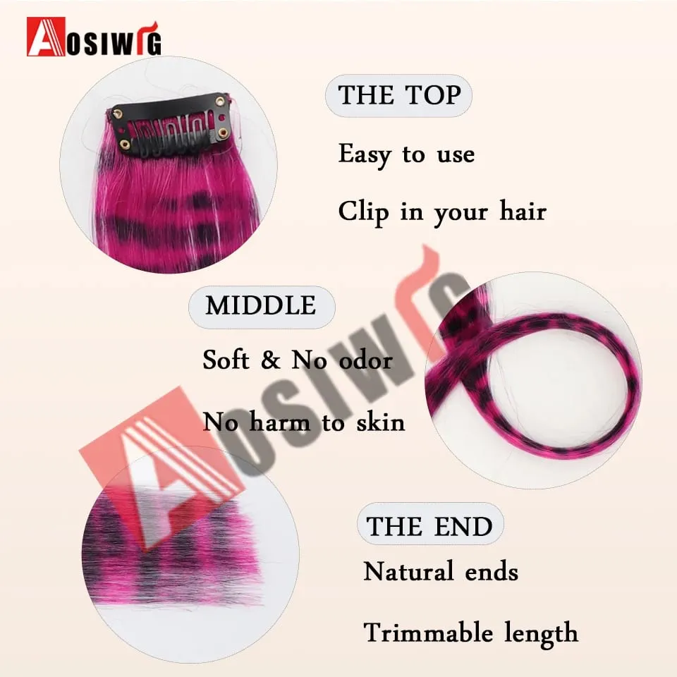 5PC Synthetic Feather Hair Extensions With Clips Heat Resistant Straight Hair Extensions Color Colored Black Hair Clip Womens 8G — image 5