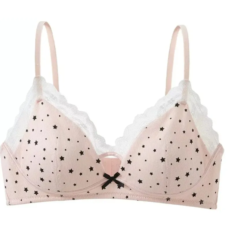 Set Bra Wanita Tanpa Berwayar Sokongan Lembut Tekan Ke Atas Untuk Payudara Kecil Mengelakkan Kendur & Tersebar Sisi Pakaian Dalam Gaya Girly Manis 32‑38