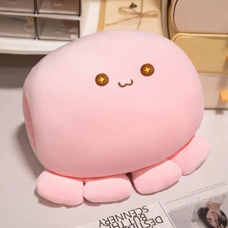 Oreiller en peluche poulpe doux de 35cm, en forme de boule, Animal aquatique, mains chaudes avec trous, plus chaud, visage mignon, Support du dos — image 11