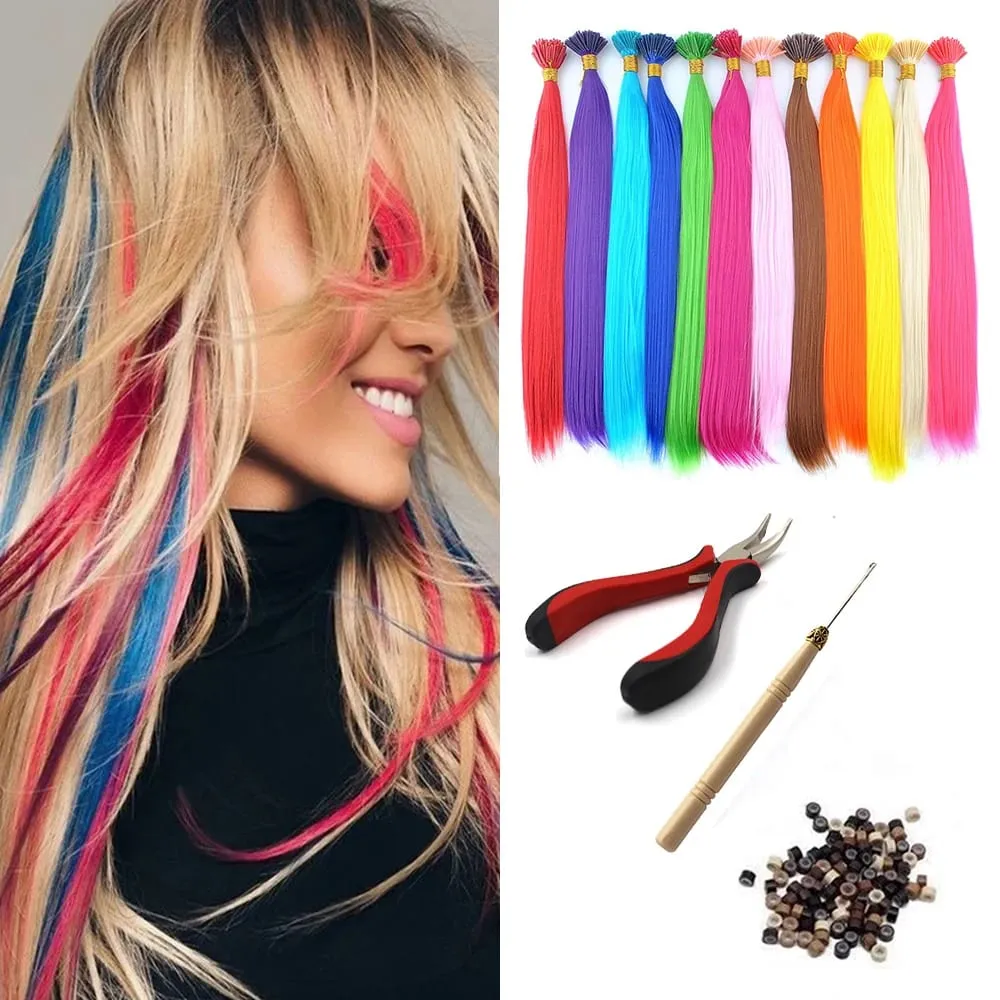 Synthetische farbige I-Tip-Stick-Haarverlängerungen, glattes Haar, 40,6 cm, für Frauen, hohe Temperaturen, 10 Strähnen/Packung, Farben — image 2