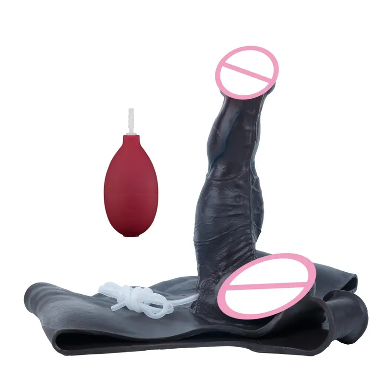 Sort nøgen strop stor realistisk udløsning dildo silikone sprøjtende trusser med simuleret solid penis sexlegetøj til kvinder