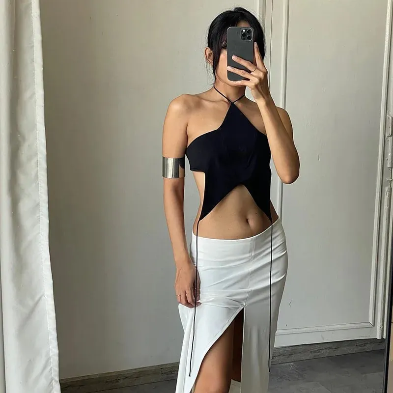 Black Pentagram Halter Top Sexy Hanging Neck Y2k Accessories Fashion Backless Women Clothing Streetwear Skinny Hot Ropa De Mujer