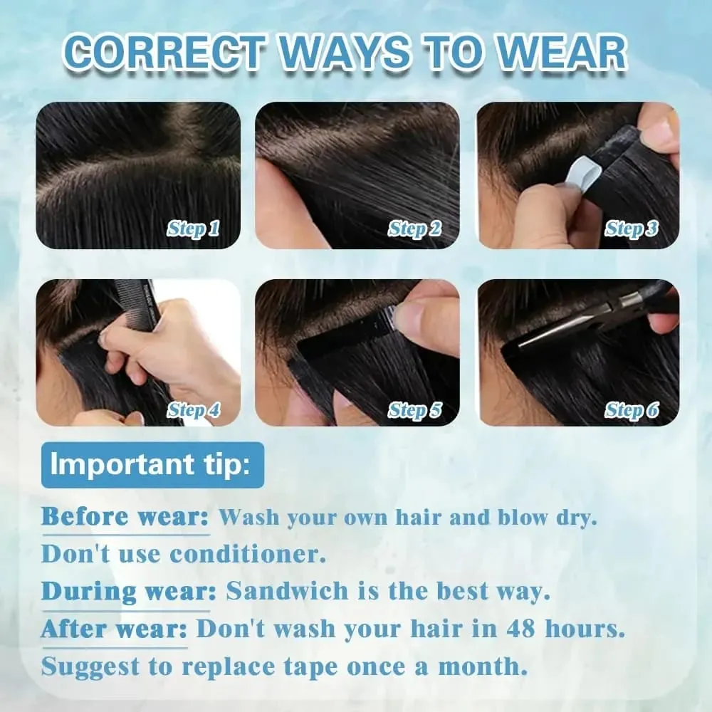 Colored Bone Straight Tape In Hair Extensions 100% Human Hair Invisible Seamless Skin Weft Tape In Human Hair Extensions 26 Inch — image 5