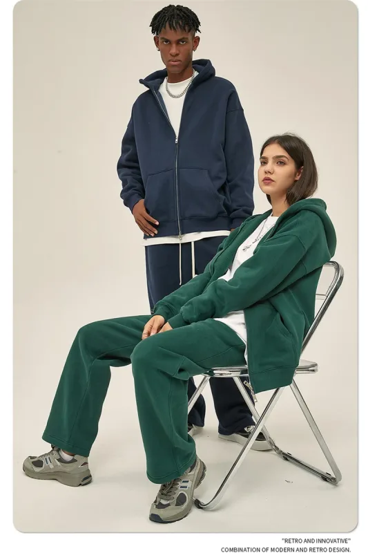 New Men Double Headed Zipper Fleece Hoodies Unisex Loose Basic Solid Warm Hooded Sweatshirts Coats For Winter HY0633 — image 18