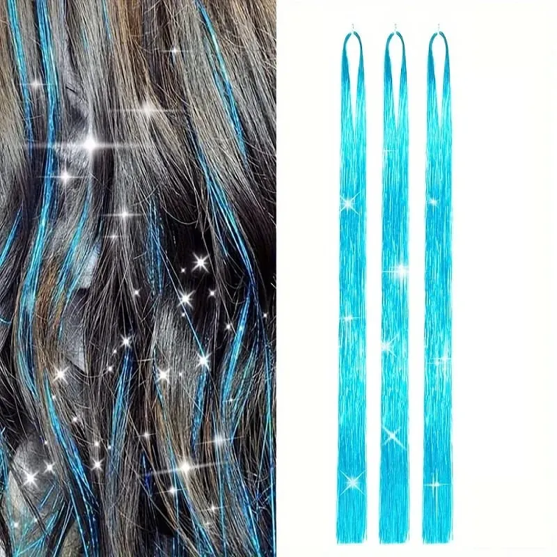 Extensions capillaires synthétiques brillantes de couleur arc-en-ciel, 90cm, 3 pièces/ensemble, guirlandes Laser longues et lisses, résistantes à la chaleur, Extensions de cheveux féeriques, fête quotidienne