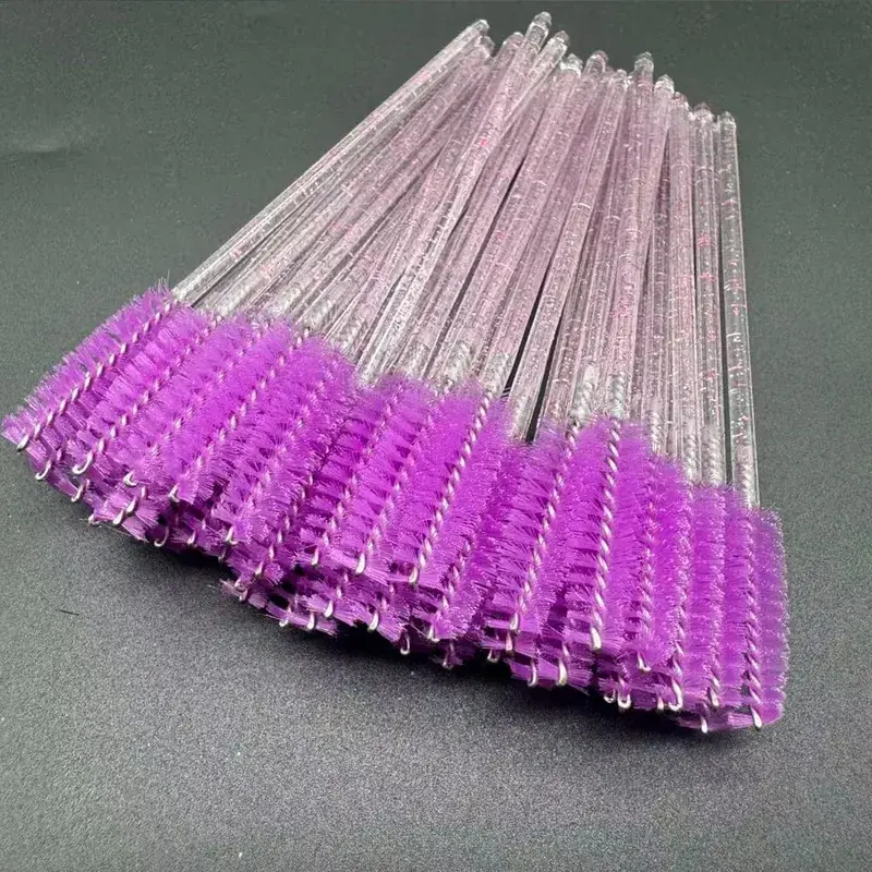 50pcs Disposable Eyelash Brushes Crystal Eye Lash Mascara Wands Glitter Lash Comb Spoolies Micro Makeup Applicators