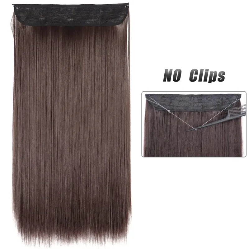 No Clip Natural Hair Extensions Invisible Wire Synthetic Long Straight Black Brown Blonde False Fish Line Hairpiece For Women