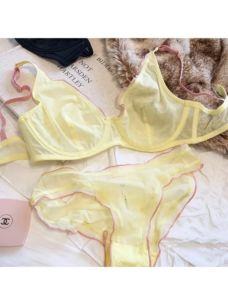 Sexy French Mesh Bra Panty Set Ultra Thin Underwire Push Up Minimizer Lingerie Support Triangle Cup for Large Chest Small Look — image 4