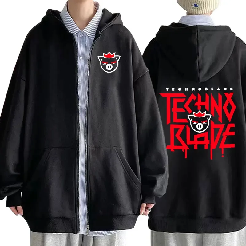 Technoblade Merch Print Zipper Hoodies Sweatshirts Harajuku Men Women Hip Hop Streetwear Casual Loose Hoodies Fashion Pullovers — image 3