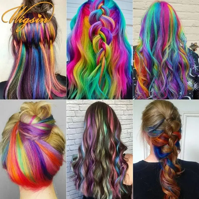 Synthetic 10pcs Colored Hair Synthetic Extensions Colorful Clip in Hair Long Straight Hair for Kids Girls Women — image 6